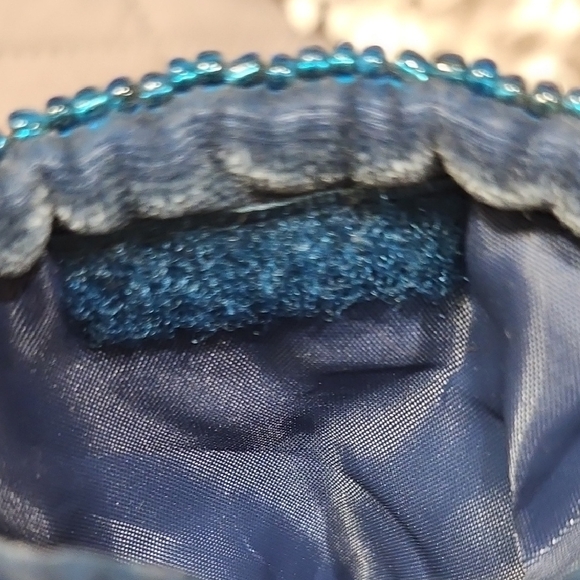 Handcrafted Tealy Blue Beaded Fringe Pouch - Picture 11 of 16